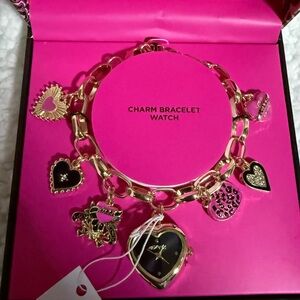 NWT Ed Hardy Gold Heart Charm Watch Bracelet